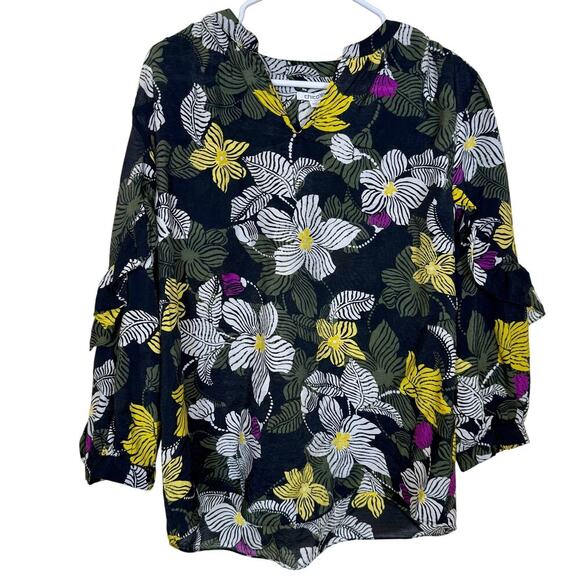 Chico’s Floral Ruffle Sleeve Top Women’s 2 (Large) – Multicolor Print Blouse - Picture 1 of 6